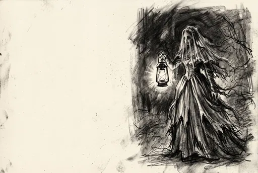 Charcoal Drawing of Victorian Ghost with Lantern