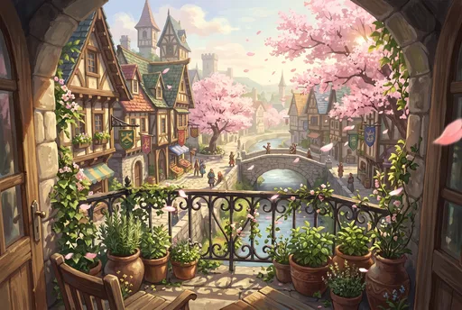 Fantasy Town Balcony View in Spring