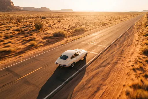 Classic Cream Sports Car on Desert Highway