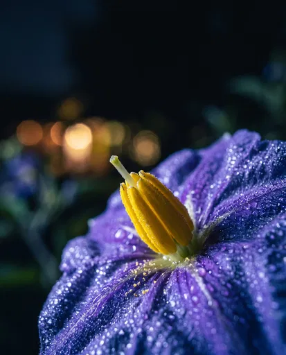 Dewy Purple Nightshade Flower at Night