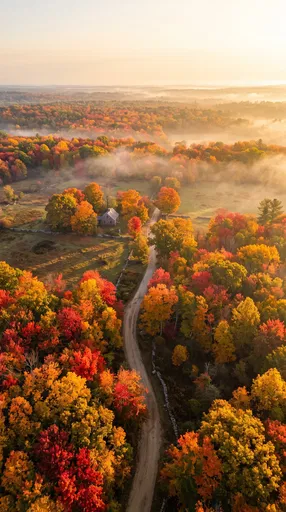 Aerial View of Autumn Country Road