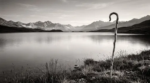 Wooden Shepherd Staff by Alpine Lake