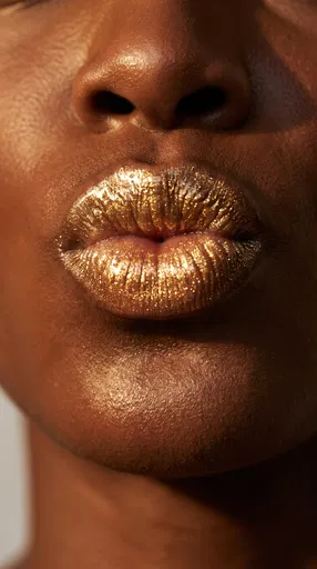 Close-Up of Gold Gloss Pursed Lips