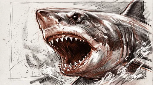Charcoal and Sanguine Great White Shark Sketch