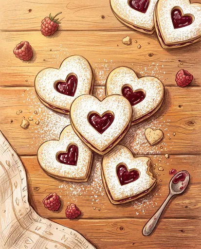 Colored Pencil Heart Jam Cookies Illustration