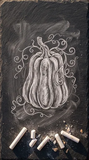 White Chalk Pumpkin Drawing on Slate