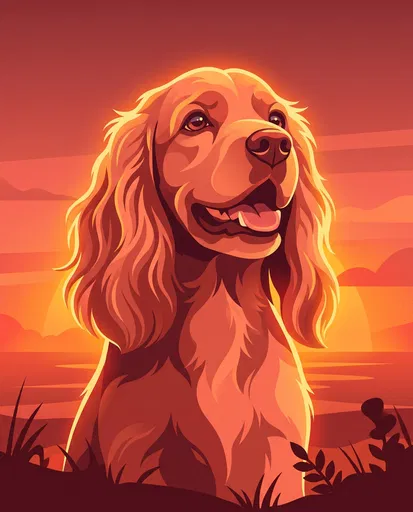 Golden Cocker Spaniel at Sunset Illustration