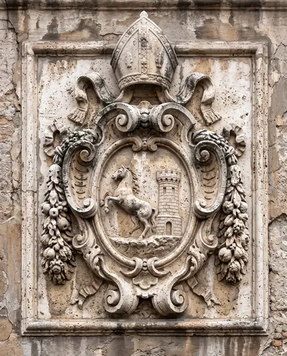 Baroque Travertine Stone Heraldic Crest