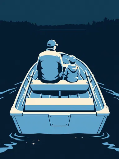 Father and Son in Night Rowboat