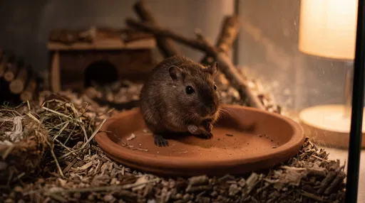 Brown Gerbil on Terracotta Dish in Habitat