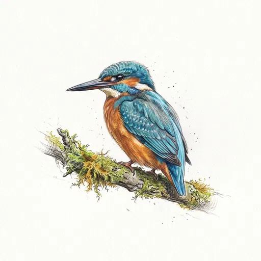 Colored Pencil Drawing of Perched Kingfisher