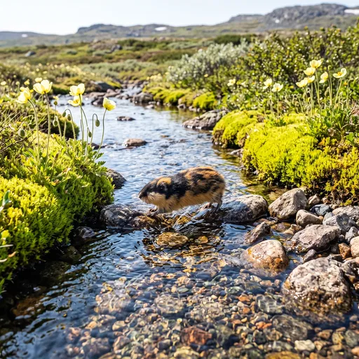 Norway Lemming Crossing Mountain Brook