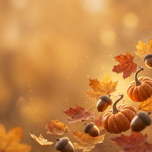 Floating Autumn Leaves Pumpkins and Acorns