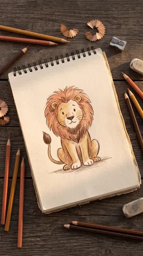 Colored Pencil Lion Drawing in Sketchbook