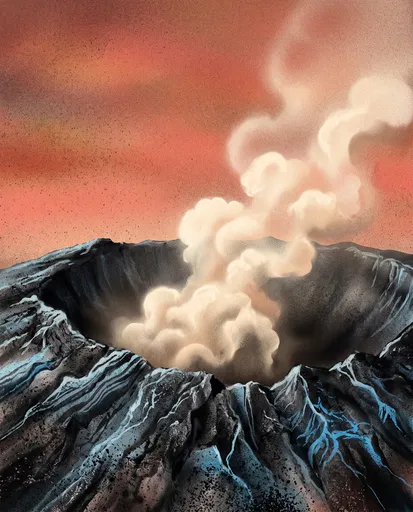Airbrushed Volcanic Crater with Steam