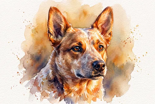 Watercolor Portrait of a Red Heeler Dog