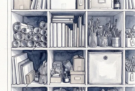 Watercolor Illustration of Artist Cube Storage