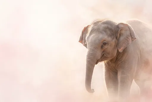 Baby Elephant in Soft Pastel Haze