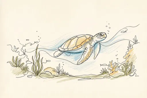 Minimalist Sea Turtle Line Art Illustration