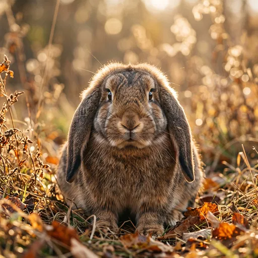 Backlit Lop Rabbit in Autumn Meadow