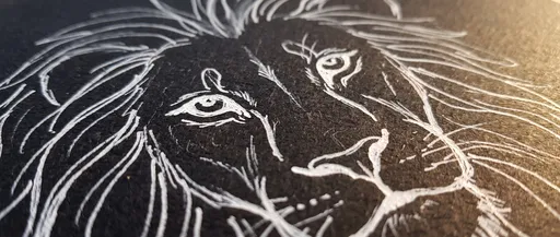 White Gel Pen Lion Drawing Close-Up