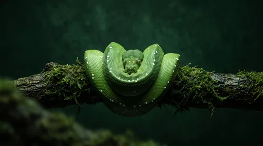 Green Tree Python on Mossy Branch