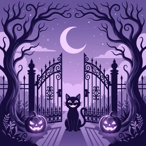 Black Cat at Spooky Gate Illustration