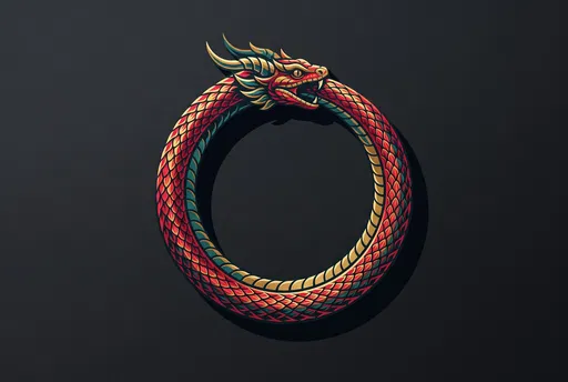 Crimson and Gold Ouroboros Serpent Illustration