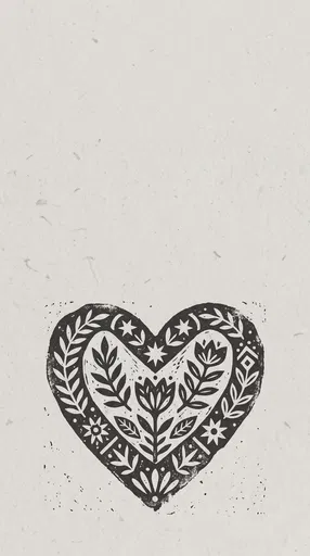 Folk Art Linocut Heart on Paper