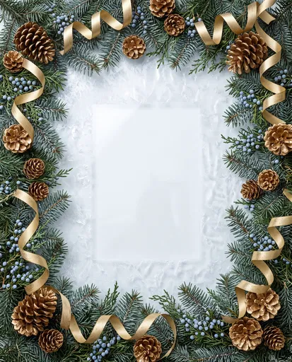 Holiday Fir and Gold Pinecones Frame