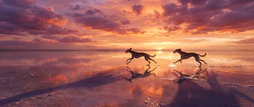 Two Saluki Dogs Running at Sunset