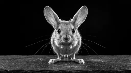 Monochrome Studio Portrait of Long-Eared Jerboa