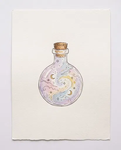 Watercolor Celestial Potion Bottle Illustration