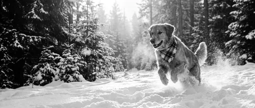 Golden Retriever Running in Snowy Forest