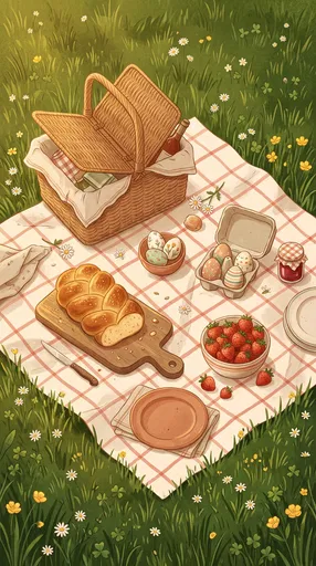 Warm Spring Easter Picnic Illustration