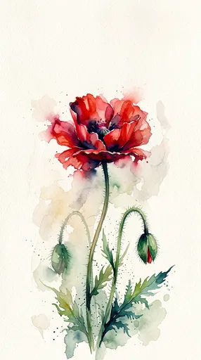 Watercolor Red Poppy Flower Illustration