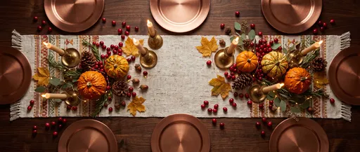 Thanksgiving Table Runner Flat Lay With Candles