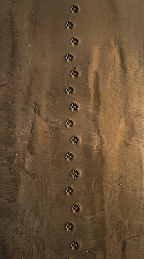 Dog Paw Prints on Wet Sand