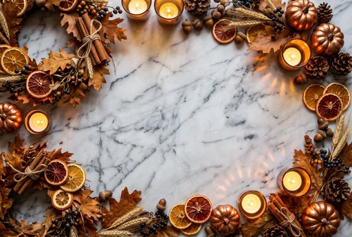 Autumn Harvest Border on Marble Flatlay