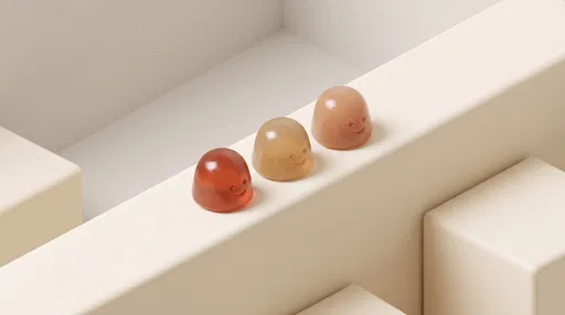 Three Smiling Gummy Drops on Ledge
