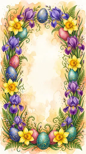 Watercolor Easter Floral Egg Border Frame