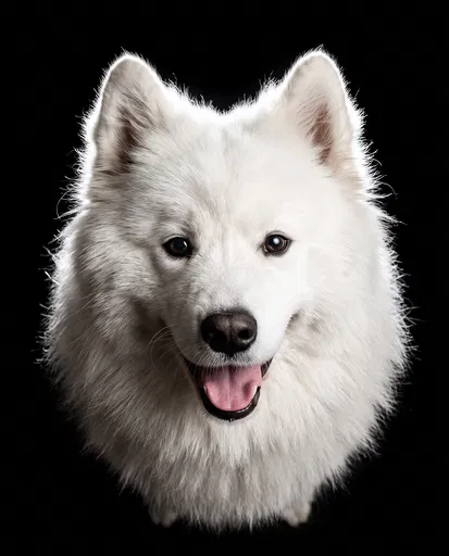 Studio Portrait of Smiling White Samoyed