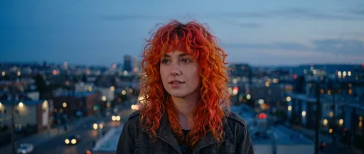Woman With Orange Curly Hair At Dusk