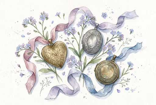 Watercolor Vintage Lockets and Forget-Me-Nots