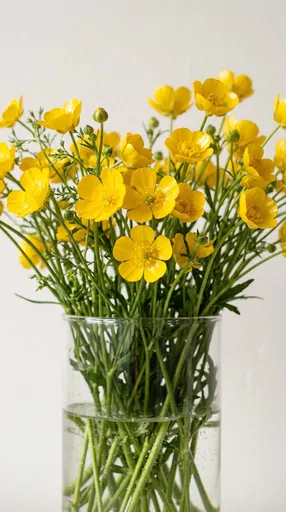 Yellow Buttercup Bouquet in Glass Vase