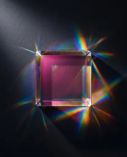 Square Glass Block With Rainbow Prism Light