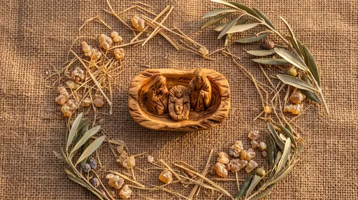 Carved Olive Wood Nativity Flat Lay