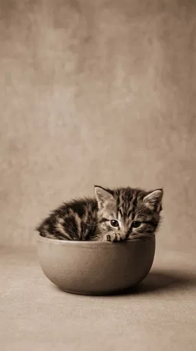 Tabby Kitten Resting in Ceramic Bowl