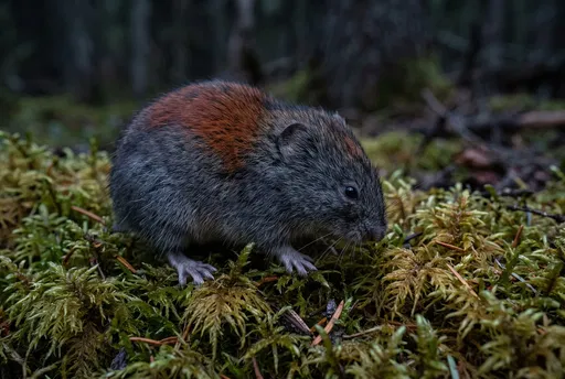 Wood Lemming Foraging on Forest Moss