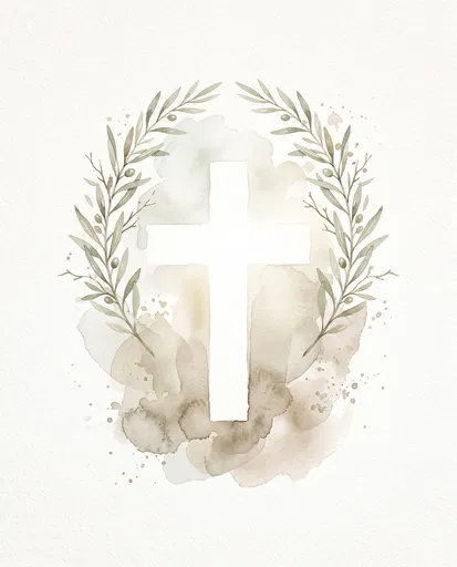 Watercolor Negative Space Cross With Olive Branches